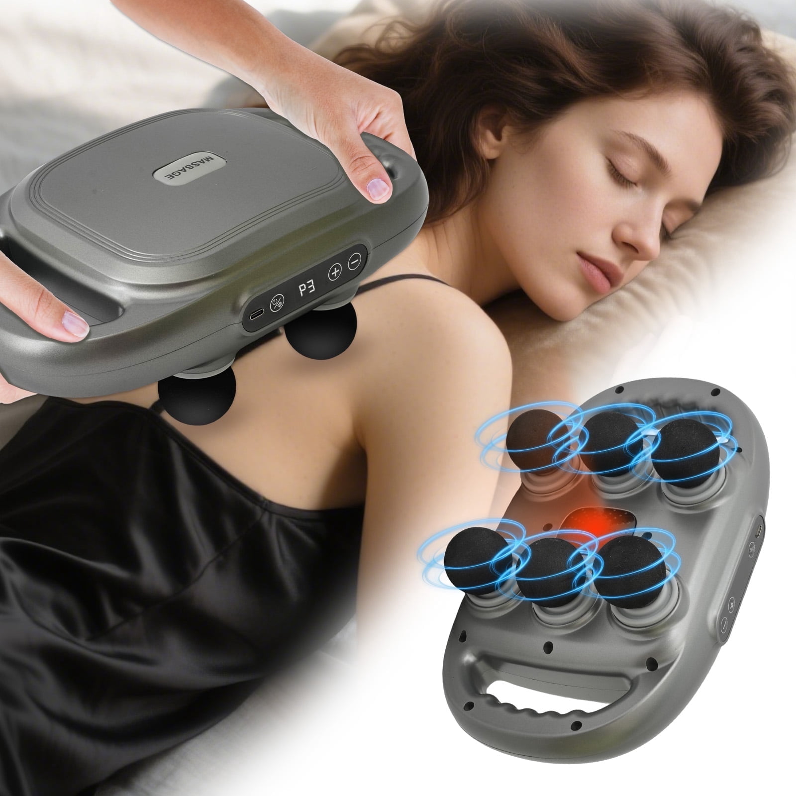 Massage Gun, 6 Head Electric Massage Guns with 3 Sets Massage Heads & 9 Modes, Gun Tool for Legs, Arms, Waist, Back, Buttocks, Relax Full Body Muscle, Gifts for Friends, Parents