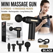 Massage Gun, 6-Speed Deep Tissue Percussion Massager with 4 Interchangeable Heads, Portable Handheld Muscle Massager with Type-C Charging and Up to 3 Hours Battery Life for Back, Neck, Shoulders,