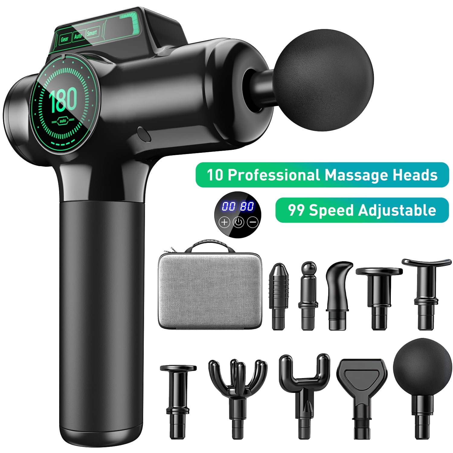Cshidworld Massage Gun, 99 Speed Level with LED Display Screen, Muscle Percussion Back Neck Head Handheld Hammer Massager for Athletes, Long Battery Life with 1