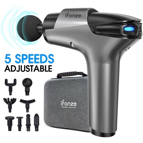 Massage Gun Deep Tissue, 5 Speeds Quiet Percussion Handheld Electric Muscle Massager with 8 Replacement Heads for Gym Office Home Post-Workout Recovery, Gray