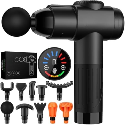 Massage Gun, Deep Tissue Back Massage for Athletes for Pain Relief, Percussion Massager with 10 Massages Heads & Silent Brushless Motor, Valentines Day Gifts for Him Her, Black
