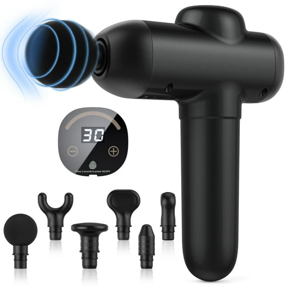 Massage Gun, Deep Tissue Back Massage for Athletes for Pain Relief, Percussion Massager with 6 Massages Heads & Silent Brushless Motor, Black
