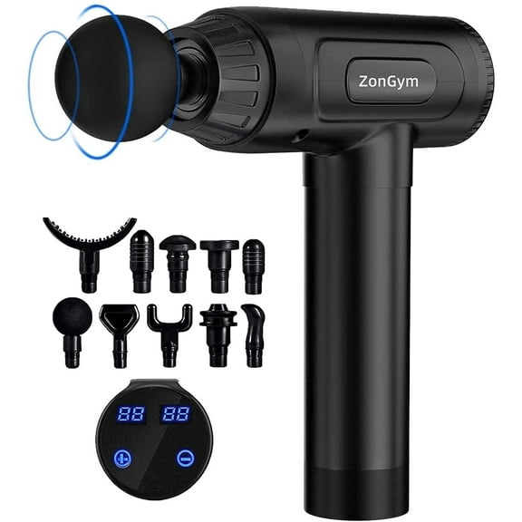 Massage Gun Deep Tissue, LCD Touch Screen with 10 Heads, Percussion Muscle Massager Gun, 30 Speeds Handheld Massager for Muscle Neck Back Shoulder (Black)