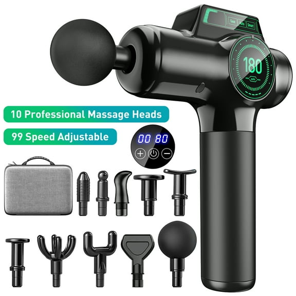 Cshidworld Massage Gun Deep Tissue, Muscle Percussion Back Neck Head Handheld Hammer Massager for Athletes, 99 Speed Level with LED Display Screen, Long Battery Life with 10 Heads