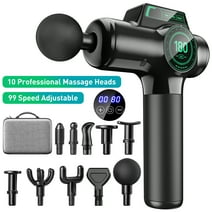 Massage Gun Deep Tissue, Muscle Percussion Back Neck Head Handheld Hammer Massager for Athletes, 99 Speed Level with LED Display Screen, Long Battery Life with 10 Heads