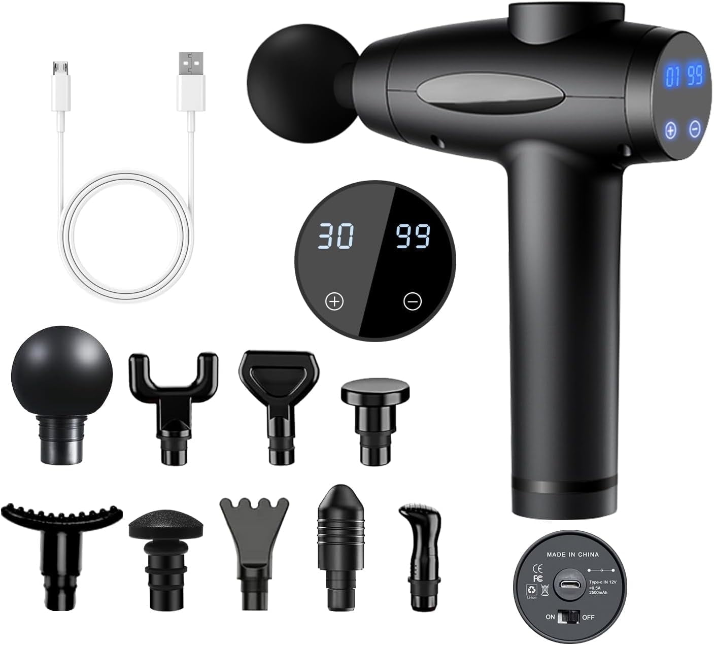 Massage Gun Deep Tissue for Athletes Muscle with 9 Replacement Heads for Pain Relief, Super Quiet Portable Electric Massager