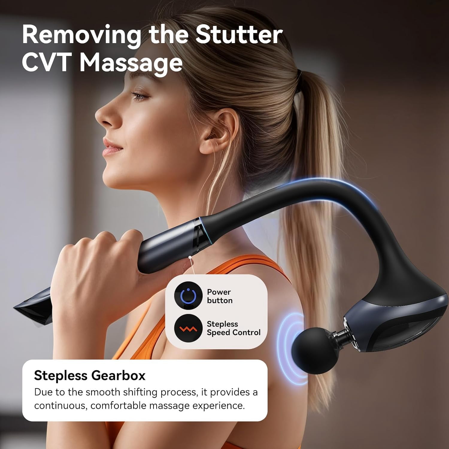 Massage Gun Deep Tissue Percussion Massager with 4 Heads, Quiet Brushless Motor & Ergonomic Design for Muscle Relief