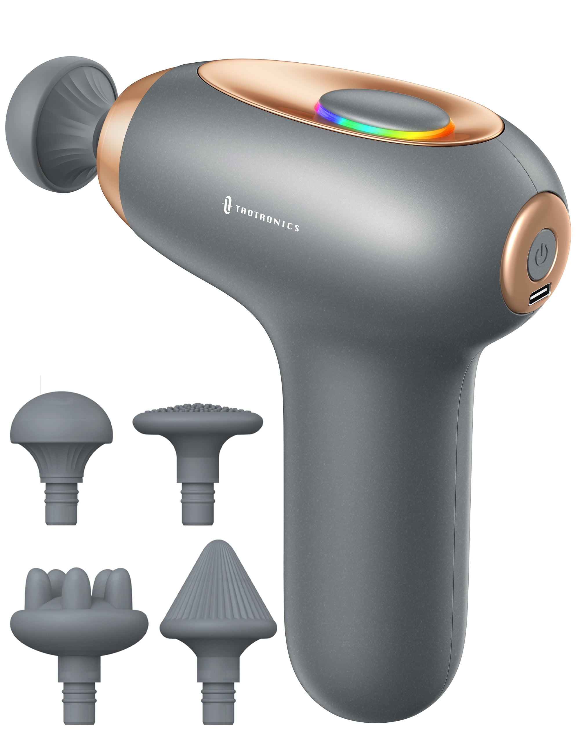 Massage Gun, Deep Tissue Percussion Muscle Massager Handheld Cordless Back Massager with 5 Speeds and 4 Heads(Gray)