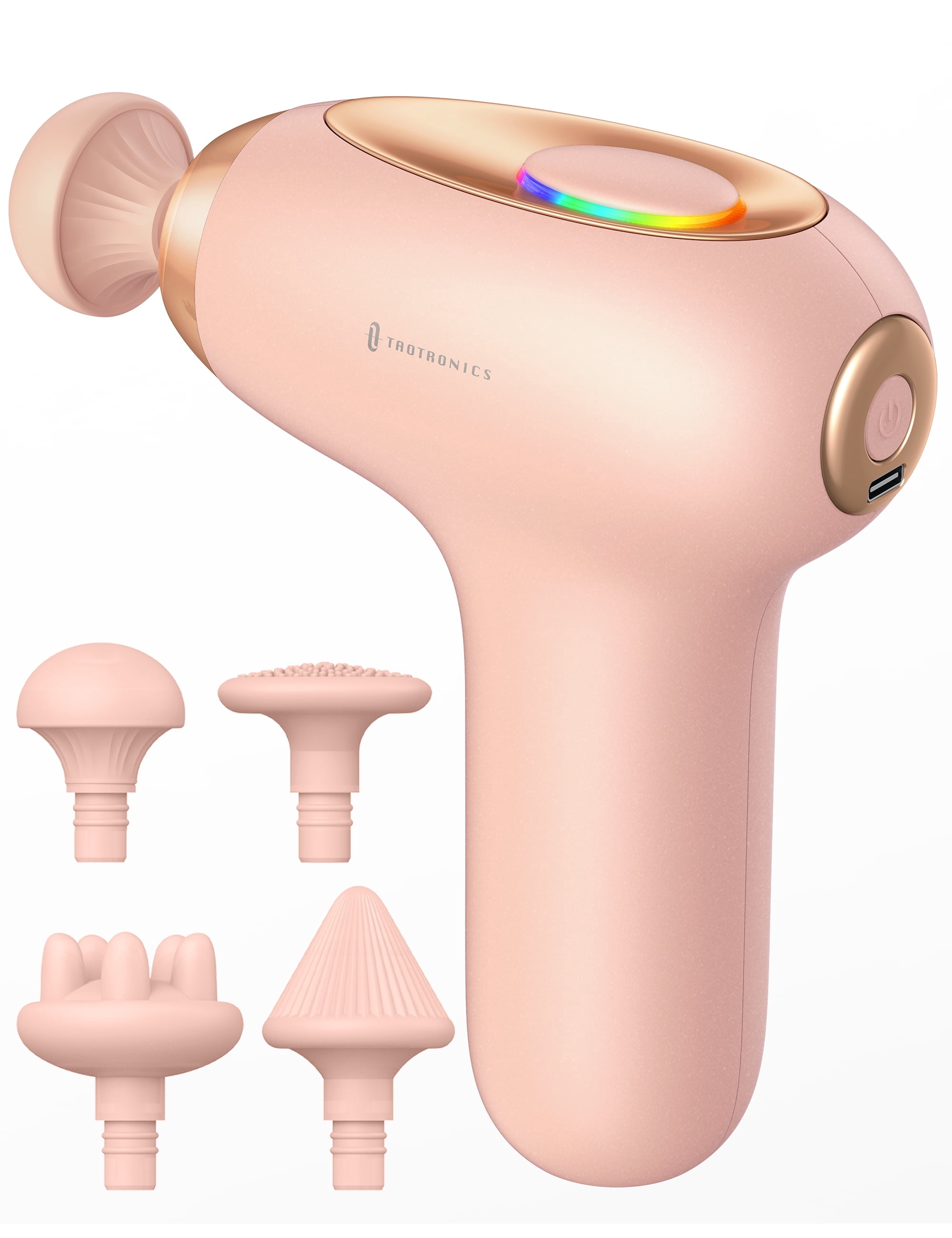 Massage Gun, Deep Tissue Muscle Massager Handheld Cordless Back Massager with 5 Speeds and 4 Heads, Pink