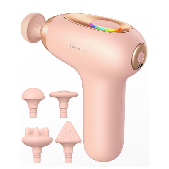 Massage Gun, Deep Tissue Muscle Massager Handheld Cordless Back Massager with 5 Speeds and 4 Heads, Pink
