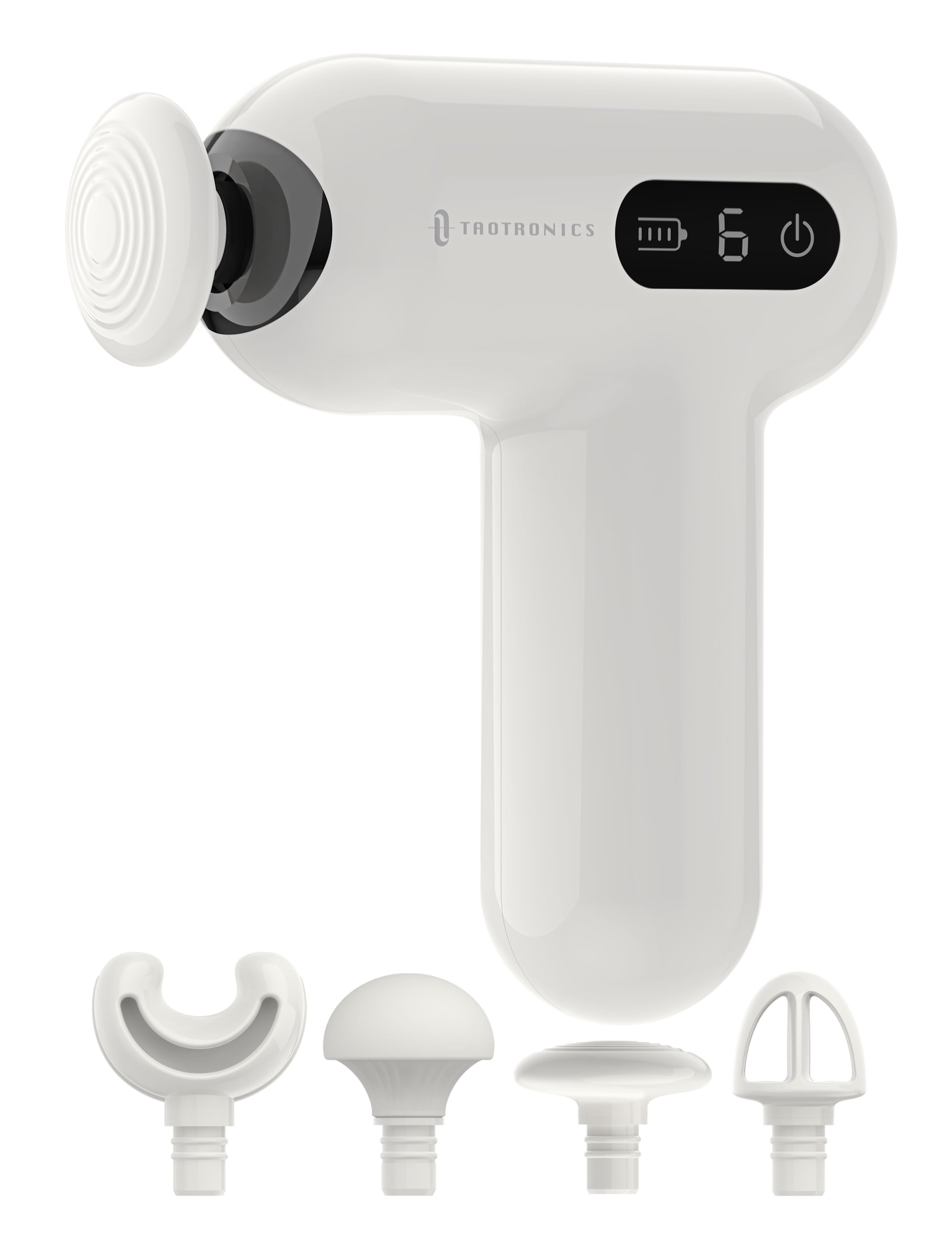 Massage Gun, Deep Tissue Percussion Muscle Massager Handheld Cordless Back Massager with 6 Speeds and 4 Heads(White)