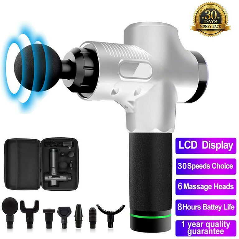 Sm Percussion Massage Gun Deep Tissue For Athletes  Cordless Handheld  30-speed Percussive Muscle Massage Therapy + 10 Heads, Lcd Screen & Carry  Case : Target