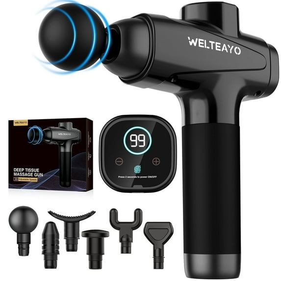 Massage Gun Deep Tissue,WELTEAYO Muscle Massage Gun,Quiet Professional Handheld 30 Speeds Massager,6 Massage Heads with Type-C Charging, Portable Fascial for Muscle Pain Relief