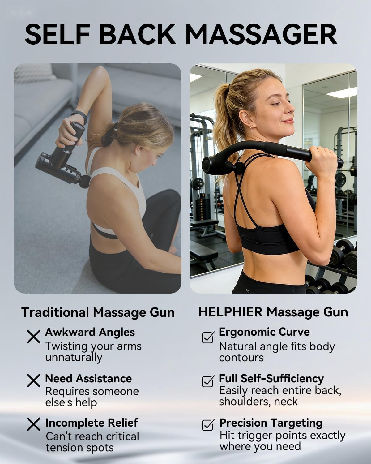 Massage Gun with Extended Handle, Upgraded U-Shaped Back Massager, Reaches Hard-to-Access Muscles, 4 Massage Heads & 4 Speed Levels, Body Massager for Back, Waist, Neck, Shoulder, Leg, Black