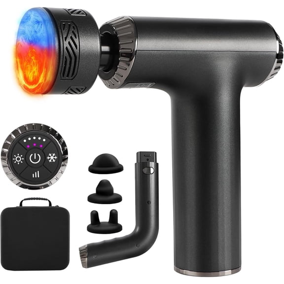 Massage Gun with Heat and Cold, 2 in 1 Portable Mini Muscle Massager with Extended Handle, Handheld Electric Percussion Deep Massager Tissue Massage Gun for for Home Gym
