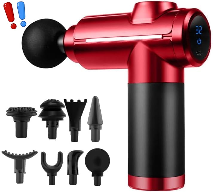 Massage Gun Home-use Exercise Muscle Relaxation Massager 32 Speeds and 8 Massages Heads Silent Extremely Long Battery Life Portable Handheld for Legs,Back,Arms,Waist Pain Relief (Red)