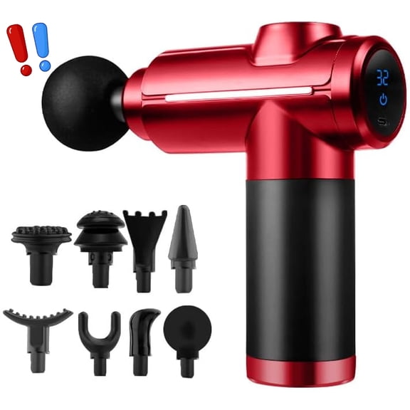 Massage Gun Home-use Exercise Muscle Relaxation Massager 32 Speeds and 8 Massages Heads Silent Extremely Long Battery Life Portable Handheld for Legs,Back,Arms,Waist Pain Relief (Red)