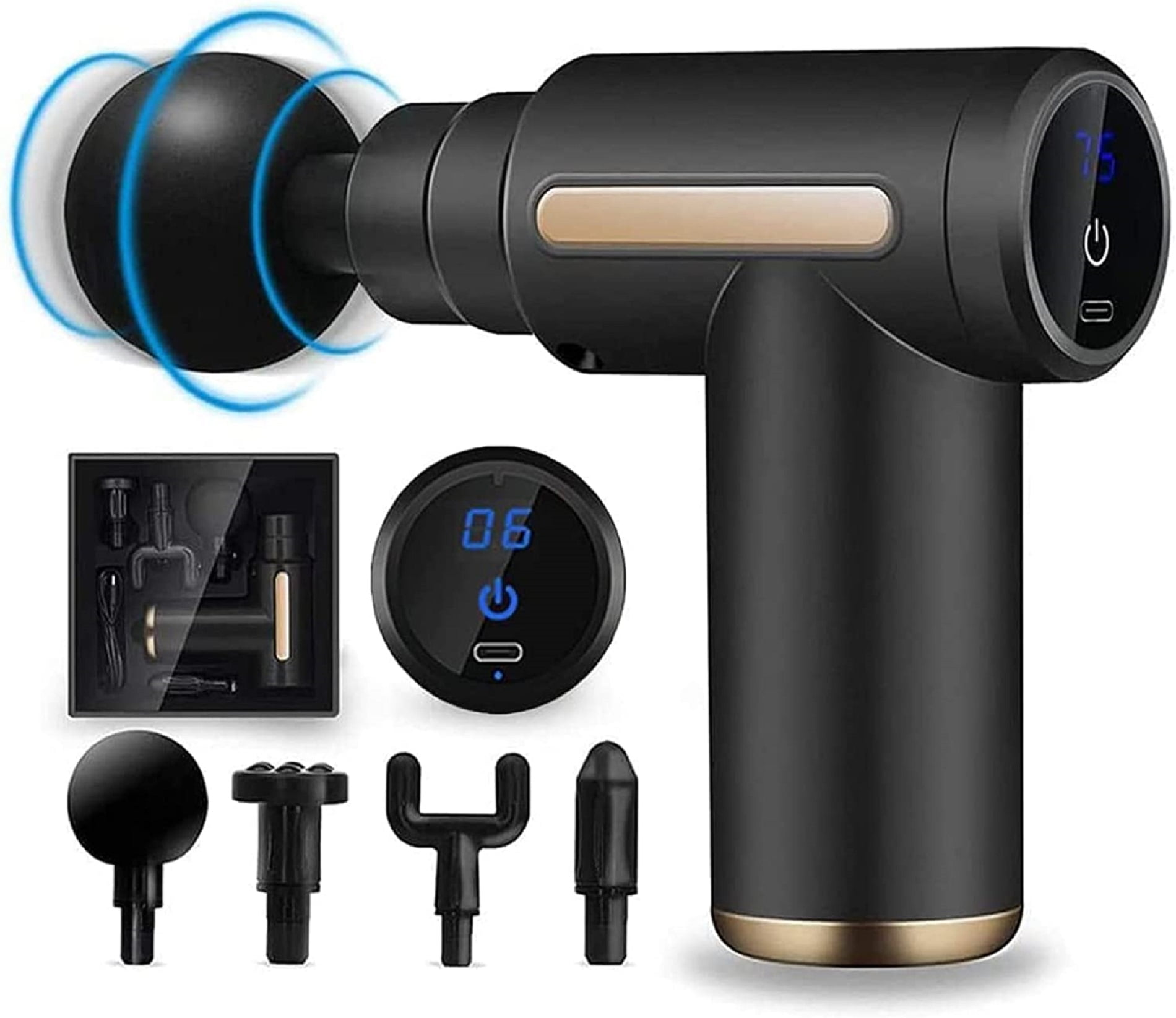 Massage Gun,Mini Massage Gun Deep Tissue,6 Speeds Percussion Muscle Massager with 4 Massage Heads 1800mAh Battery Type-C