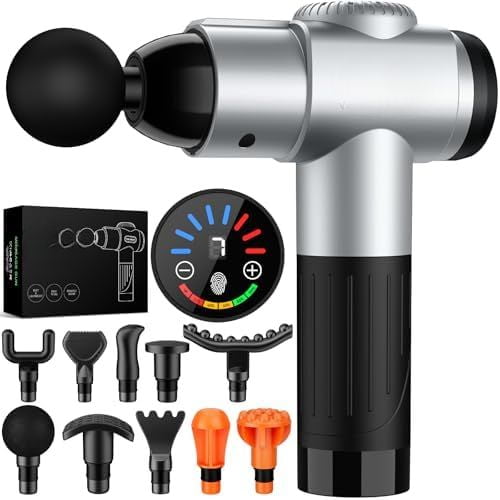 Massage Gun, Muscle Massage Gun Deep Tissue for Athletes with 10 Massage Heads, Electric Percussion Massager for Any Pain Relief, Valentines Day Gifts for Him Her, Silver