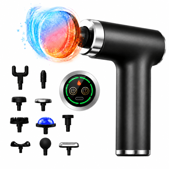 Massage Gun with Heat and Cold - Compact Deep Tissue Handheld Gun with 6 Speed & 10 Heads, Portable Full Body Shoulder & Back Massager