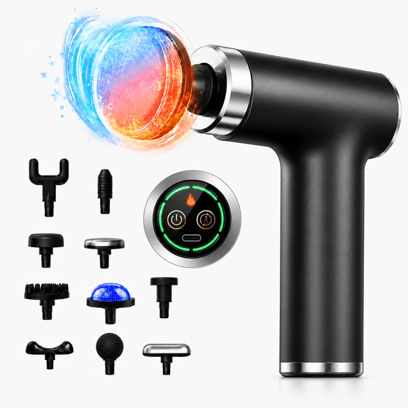 Massage Gun with Heat and Cold - Compact Deep Tissue Handheld Gun with 6 Speed & 10 Heads, Portable Full Body Shoulder & Back Massager