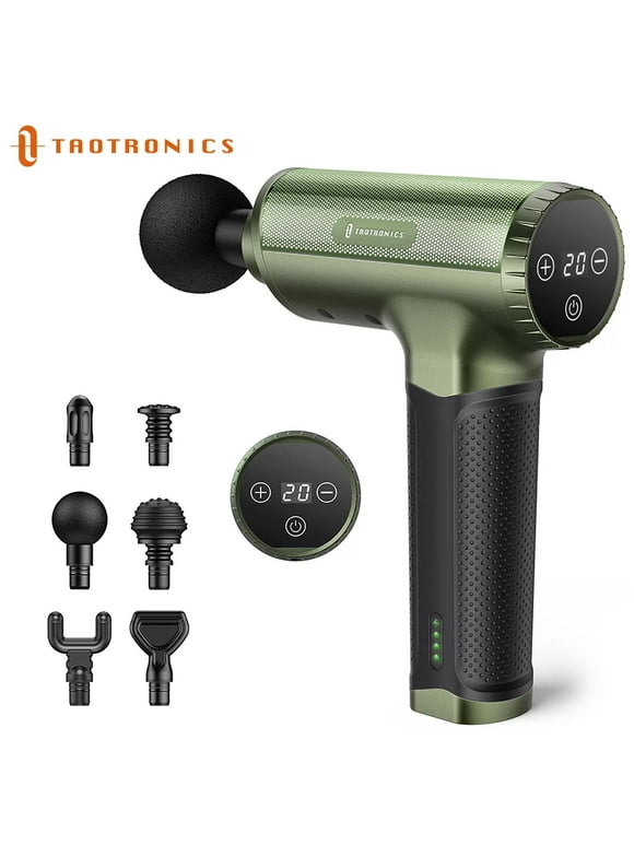 Massage Gun,TaoTronics Deep Tissue Percussion Muscle Massager Handheld Cordless Back Massager with 20 Speeds and 6 Heads(Green)