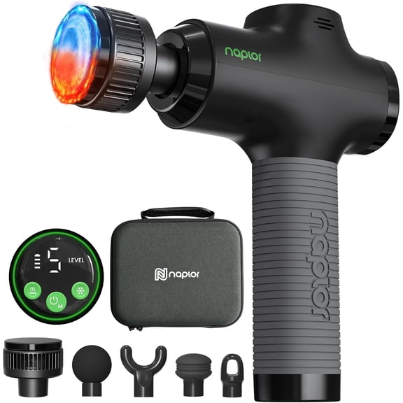 Massage Gun with Heat and Cold Function, Deep Tissue Percussion Massager, 5 Speeds, LED Display, Quiet Powerful Design, Includes Carrying Case