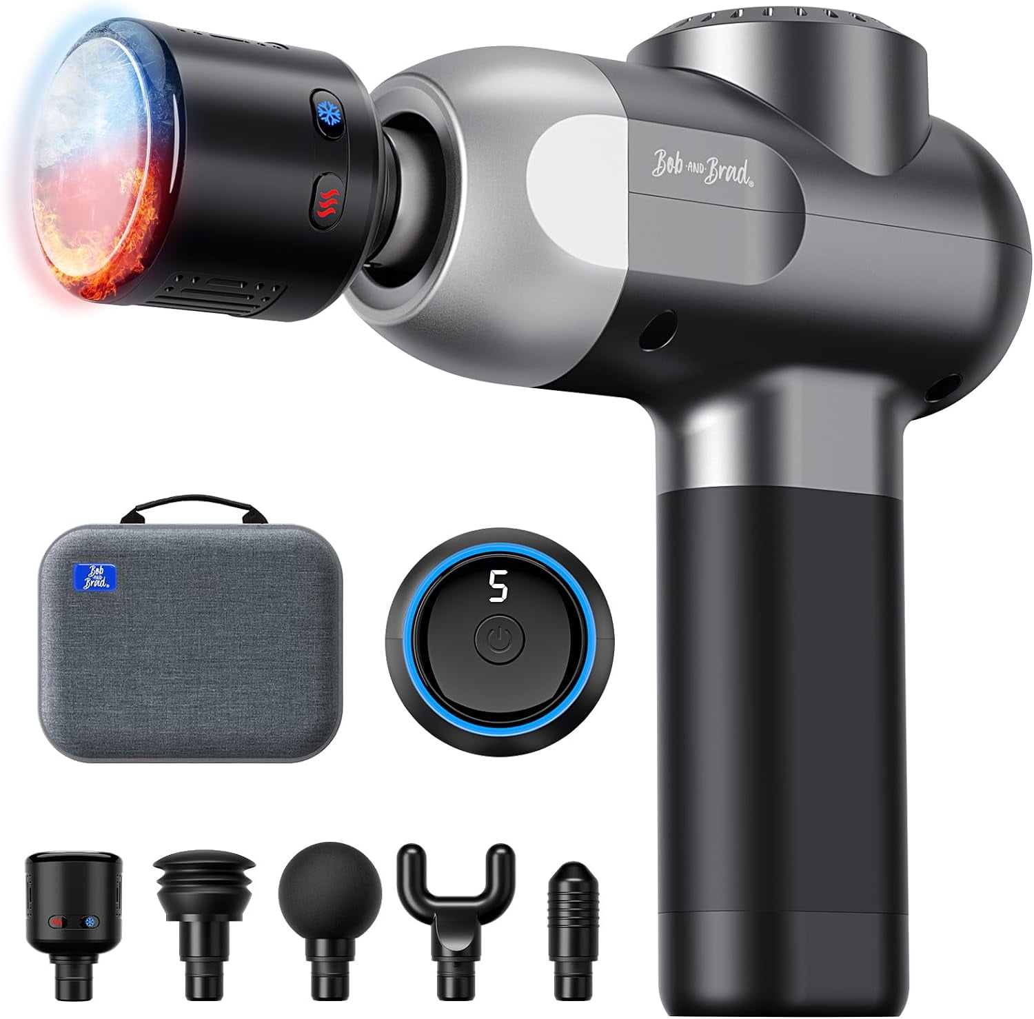 Massage Gun with Heat and Cold Therapy - BOB AND BRAD C2 Deep Tissue Percussion Muscle Massager with 5 Speeds  5 Heads
