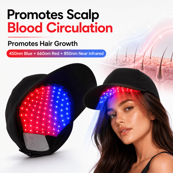 Massage Hair Growth Cap, 450nm 660nm 850nm Red Blue & Near Infrared Light Therapy Hat, Promotes Scalp Blood Circulation and Hair Growth, Wearable LED Cap for Men & Women