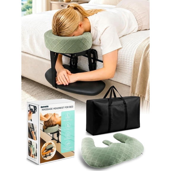 Massage Headrest for Bed, Face Cradle Bed Massage Head Holder with Armrest | Women-Friendly Breast Pillow, Face Down Pillow Portable Massage Table for 6-17" Mattress, Adjustable Height & Angle, Folda