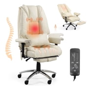 Massage & Heated Office Chair with Foot Rest, Ergonomic Executive Office Chair with Reclining Backrest, Adjustable Arms
