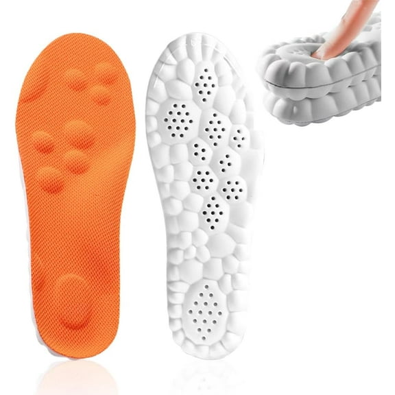Massage Insoles for Men Women, 2025 Upgraded 4D Anti-Slip Memory Foam Insoles with Arch Support, Comfort Breathable Shoe Inserts (Orange, 41-42)