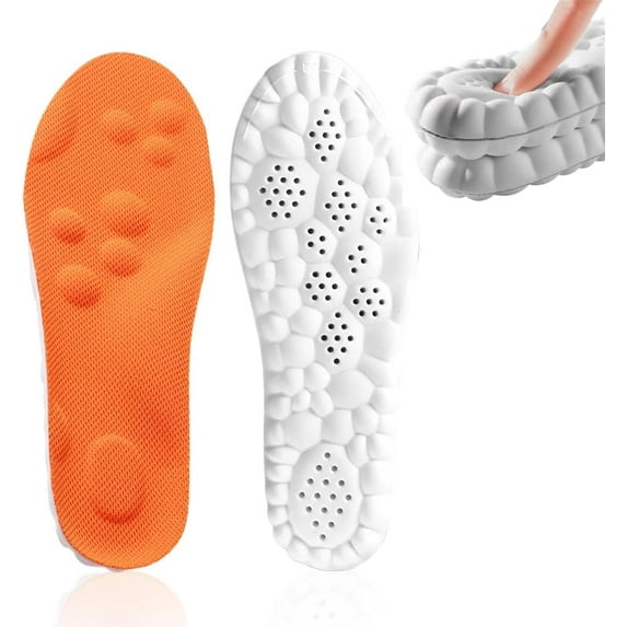 Massage Insoles for Men Women, 2025 Upgraded 4D Anti-Slip Memory Foam Insoles with Arch Support, Comfort Breathable Shoe Inserts (Orange, 41-42)