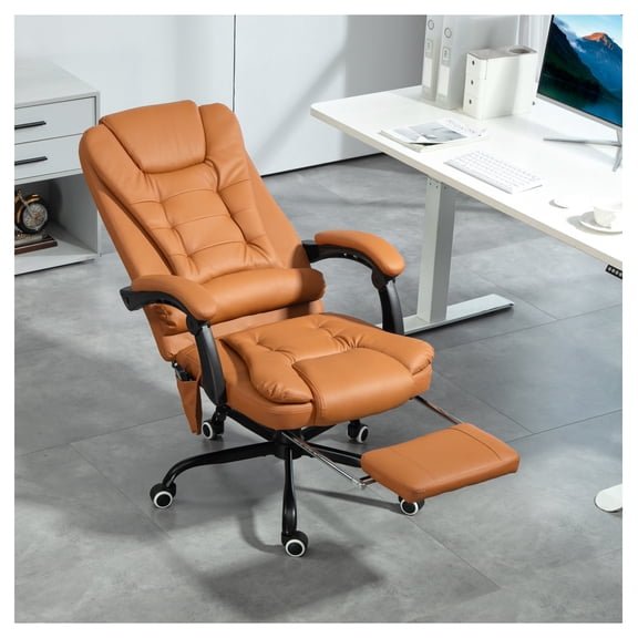 Massage Office Chair 7-Point Vibration, High Back Desk Chair with Footrest & Lumbar Support, Light Brown
