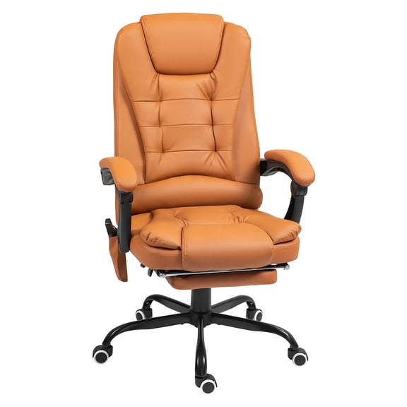 Massage Office Chair, 7-Vibration High Back Desk Chair with Footrest & Lumbar Support, Light Brown