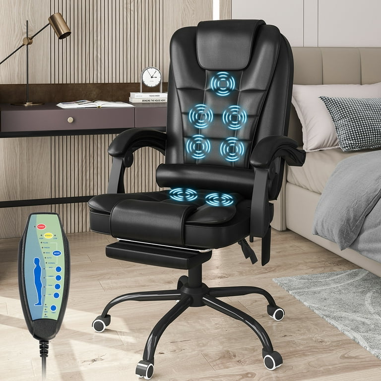 Massage Office Chair Ergonomic Home Desk Chair with Padded Armrests, Heavy Duty Executive PU Leather Computer Chair Rolling Swivel Task Chair, Black