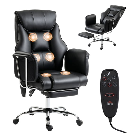 Massage Office Chair, Executive Desk Chair with Vibration, PU Leather, Footrest - Black