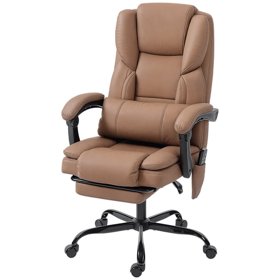 Massage Office Chair, Faux Leather Reclining Desk Chair with Lumbar Support & Footrest, Brown - Ergonomic Computer Chair for Home & Office
