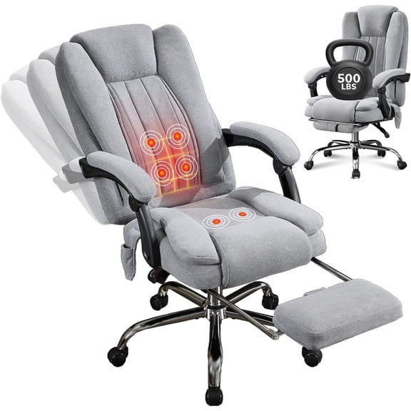 Massage Office Chair with Foot Rest – 500 lbs Capacity, Heated, 6 Vibration Points, Reclining Ergonomic Executive Desk Chair, Fabric Heated Office Chair