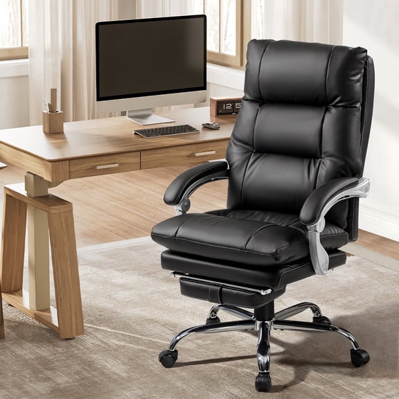 Mvpipi Adult PU Leather Ergonomic Executive 6-Point Vibration Massage and Heated Office Chair with Foot Rest, Black