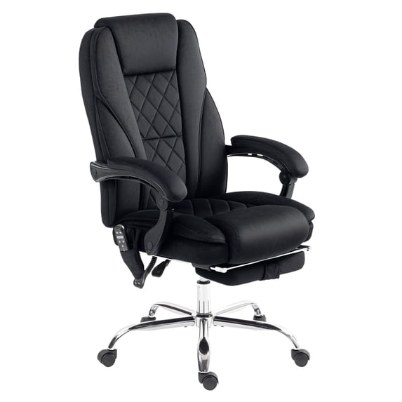 Vinsetto Black Massage Executive Office Chair, Heated Reclining Computer Chair with Footrest, Velvet Polyester Swivel Desk Chair for Home Office, 26.5"W x 28.25"D x 46.75"H
