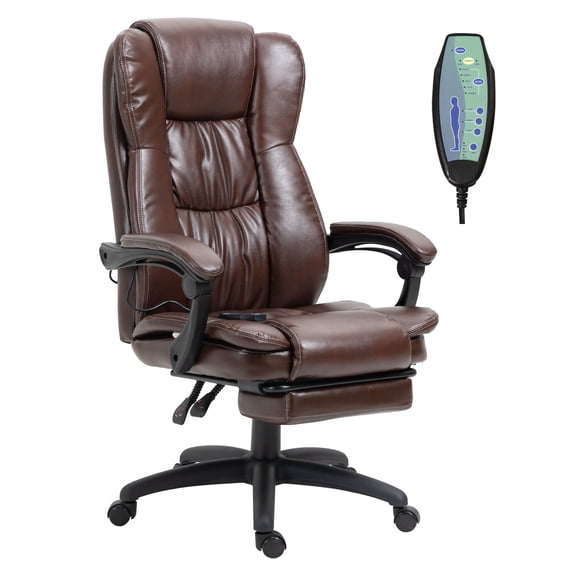 Massage Office Chair High Back, Swivel Executive Chair with Heat, 6-Point Vibration, Reclining & Footrest - PU Leather Computer Chair for Home Office, Brown
