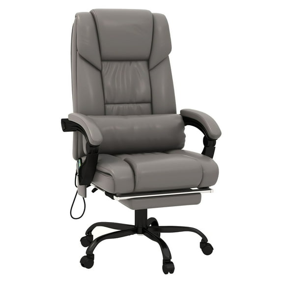 Massage Office Chair, PU Leather High Back Ergonomic Chair with Footrest, Vibration, Adjustable Height, Gray