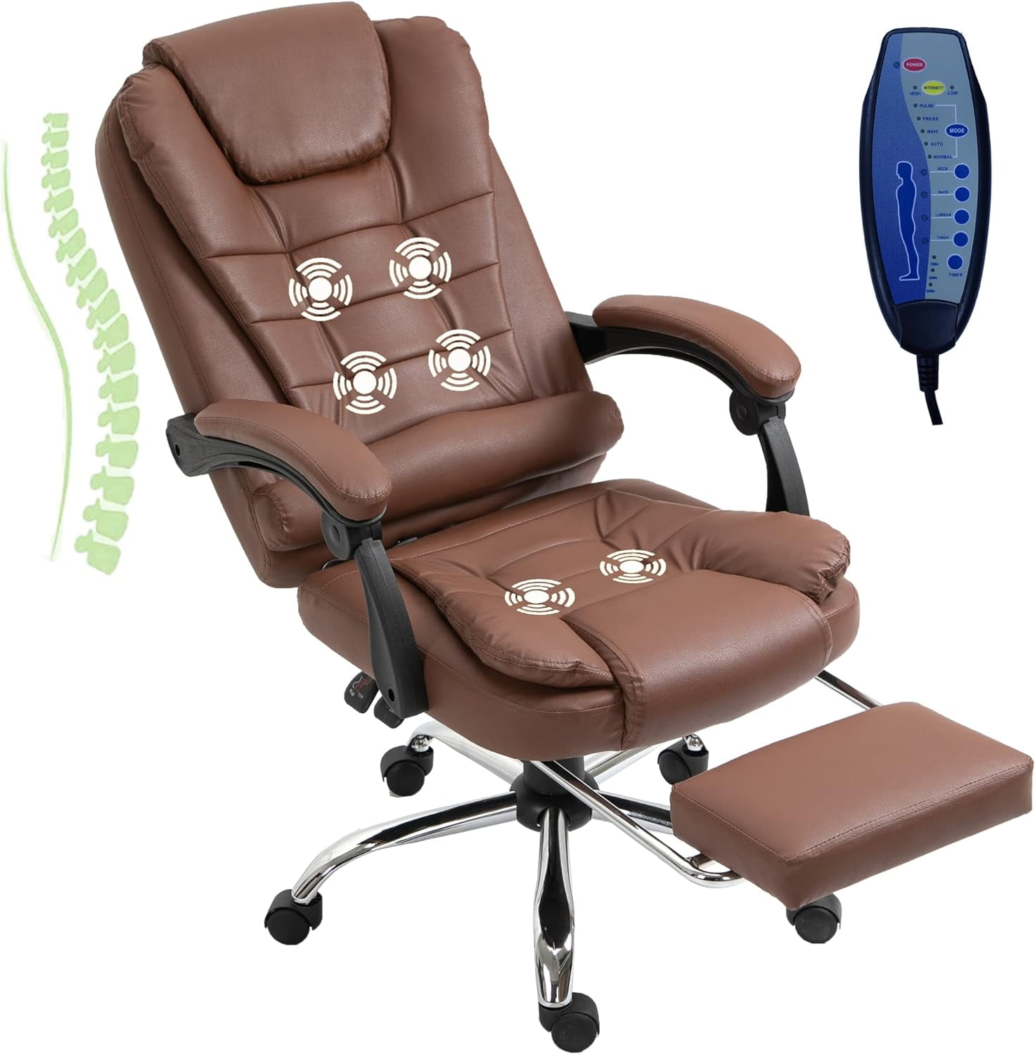 Massage Office Chair, Reclining Office Chair with Footrest, HighBack Massaging Office Chair, PU