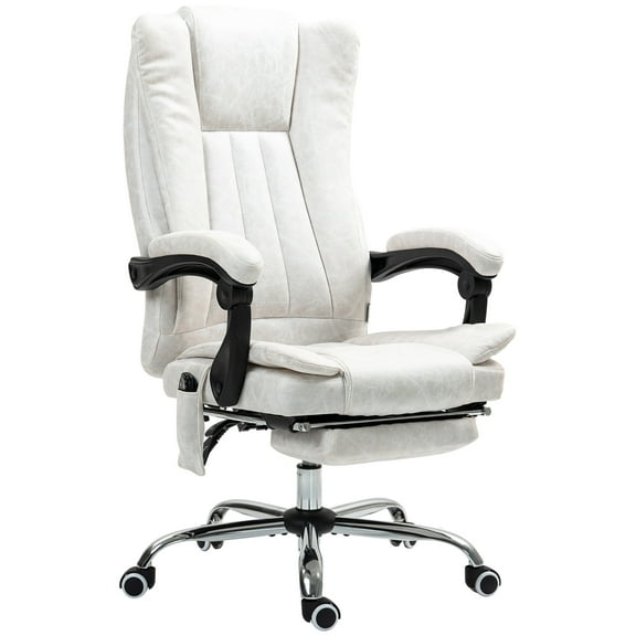 Massage Office Chair with 6 Points and Heat, Reclining Computer Chair with Adjustable Height and Footrest, White