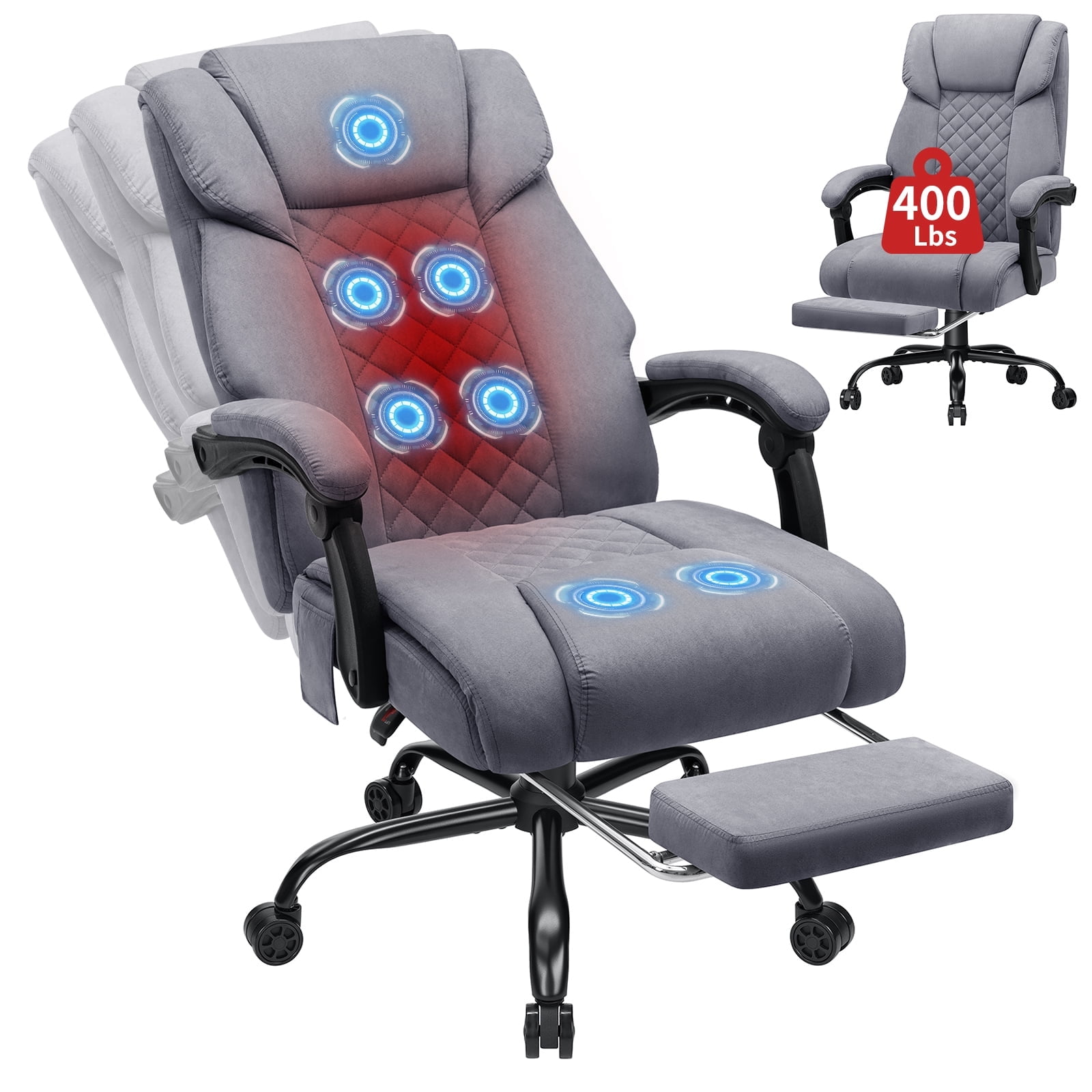 Hoffree Massage Office Chair 400LBS Executive Office Chair Massage and  Footrest Big and Tall Office Chair with Heated Lumbar Support, Ergonomic ...