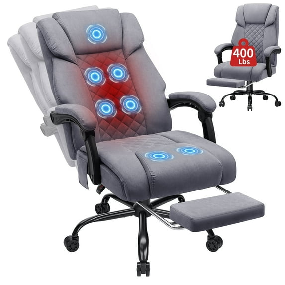 Hoffree Massage Office Chair 400LBS Executive Office Chair Massage and Footrest Big and Tall Office Chair with Heated Lumbar Support, Ergonomic Computer Desk Chair Reclining High Back Fabric Office