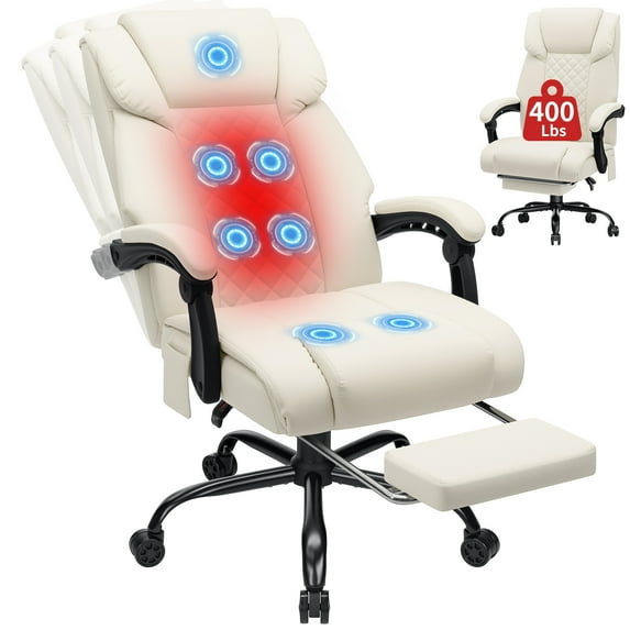 Hoffree Massage Office Chair 400LBS Executive Office Chair Massage and Footrest Big and Tall Office Chair with Heated Lumbar Support, Ergonomic Computer Desk Chair Reclining High Back Leather Office