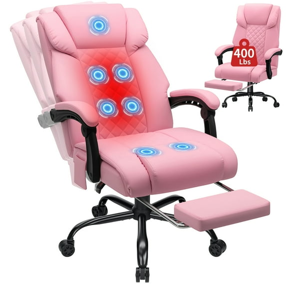 Hoffree Massage Office Chair 400LBS Executive Office Chair Massage and Footrest Big and Tall Office Chair with Heated Lumbar Support, Ergonomic Computer Desk Chair Reclining High Back Leather Office
