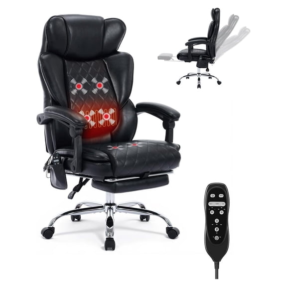 Massage Office Chair with Footrest & Heat - Big and Tall Ergonomic Desk Chair - 22.05 Wide - Reclining Gaming Chair - Black